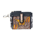 Porte-cartes en cuir noir et marron motif Fleurs sauvages de la Prairie