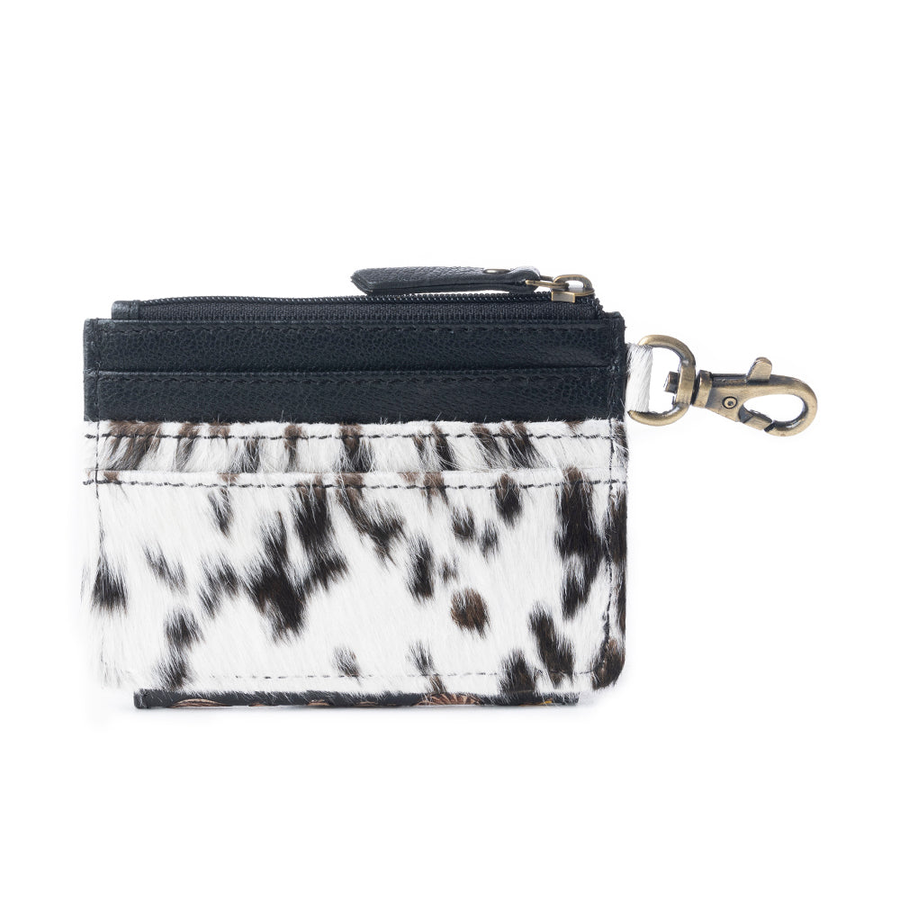 Porte-cartes en cuir noir et marron motif Fleurs sauvages de la Prairie