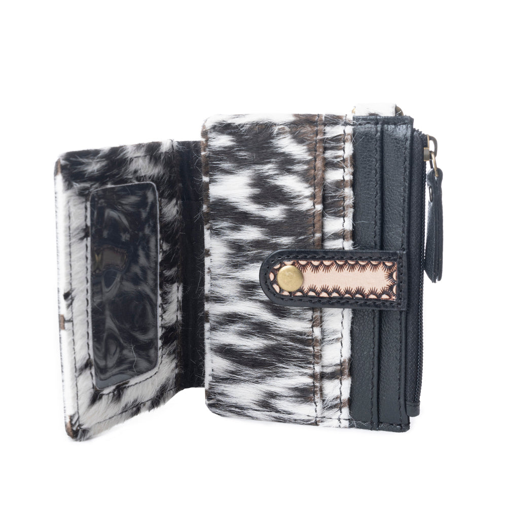 Porte-cartes en cuir noir et marron motif Fleurs sauvages de la Prairie