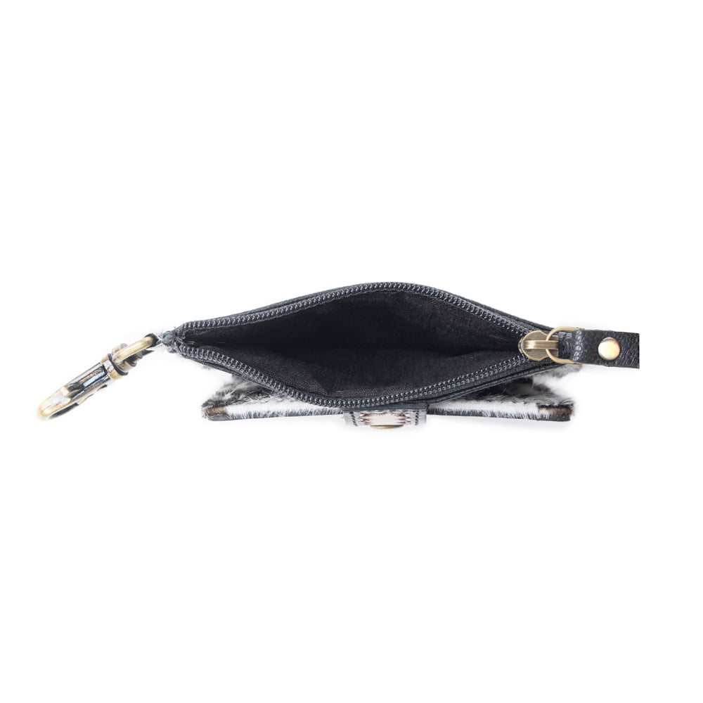 Porte-cartes en cuir noir et marron motif Fleurs sauvages de la Prairie