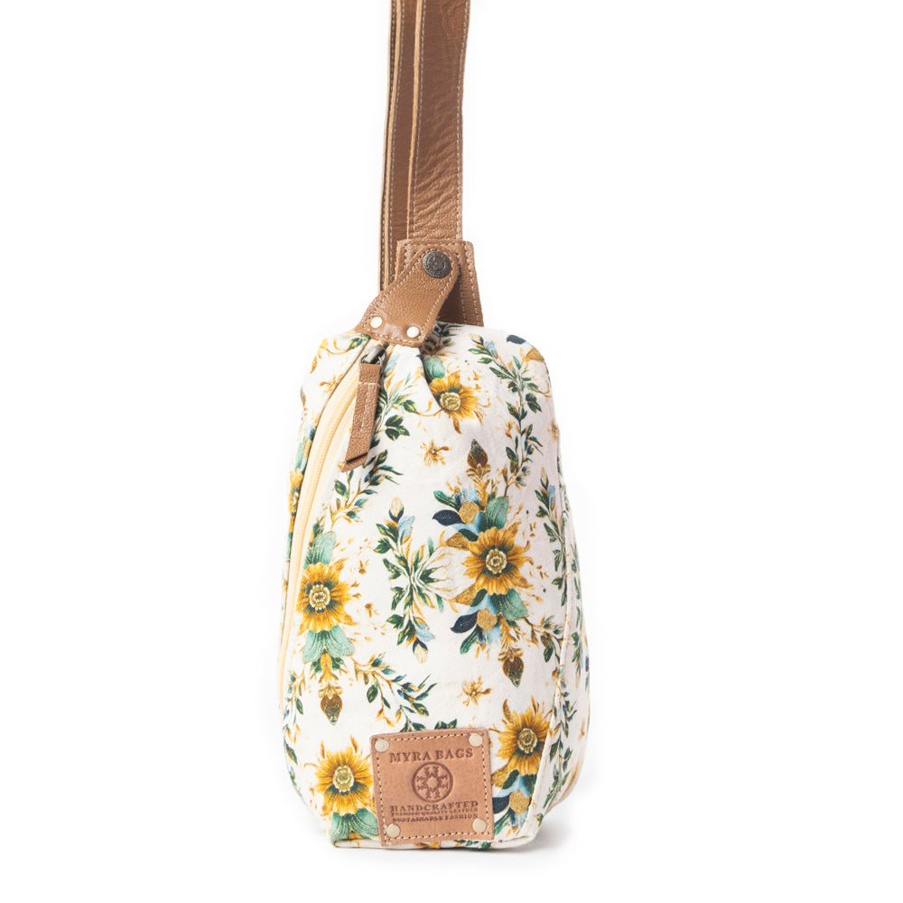 Myra Oasis Blooms Sac banane fleuri pour femme – Sac ceinture compact avec sangle en cuir pour voyages et concerts