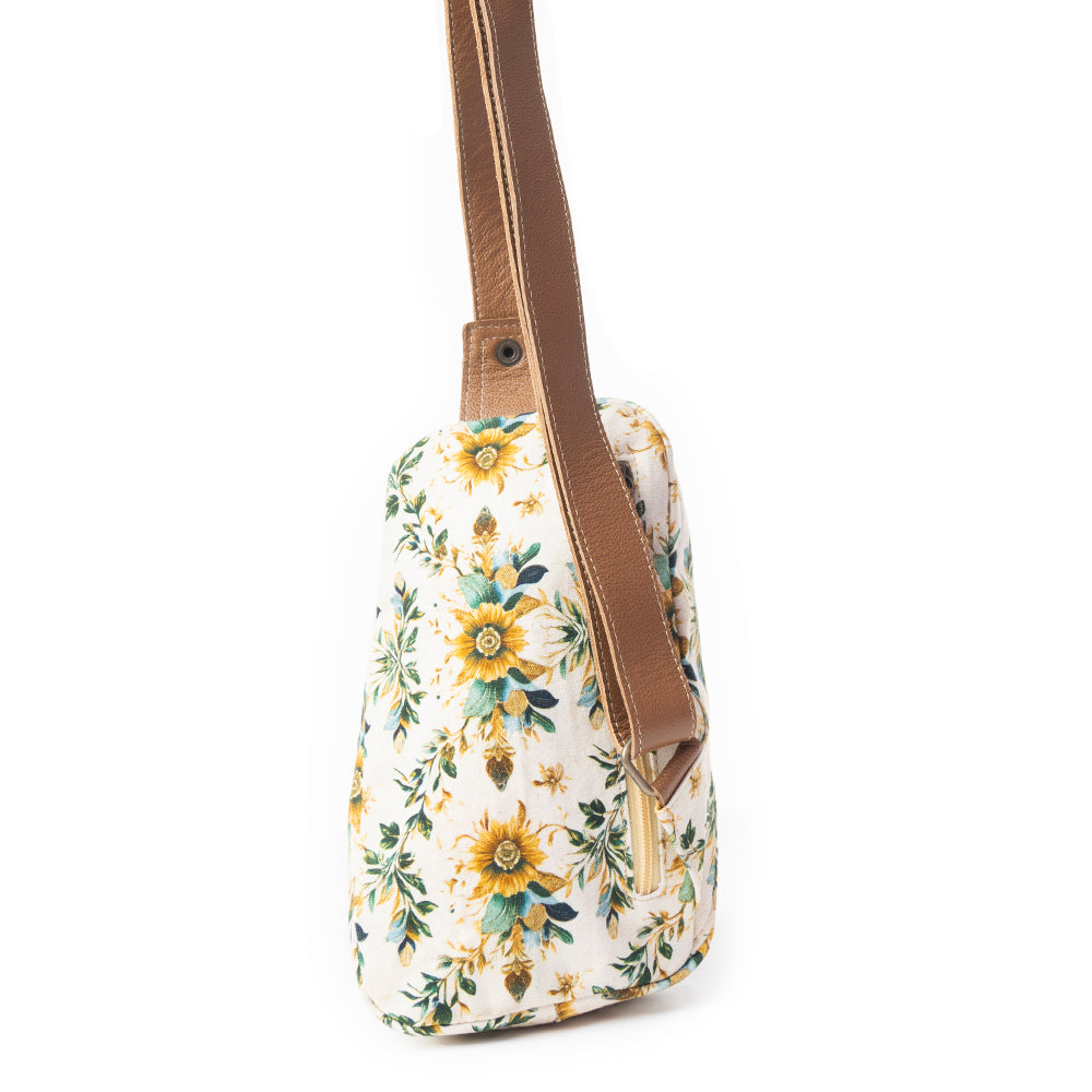 Myra Oasis Blooms Sac banane fleuri pour femme – Sac ceinture compact avec sangle en cuir pour voyages et concerts