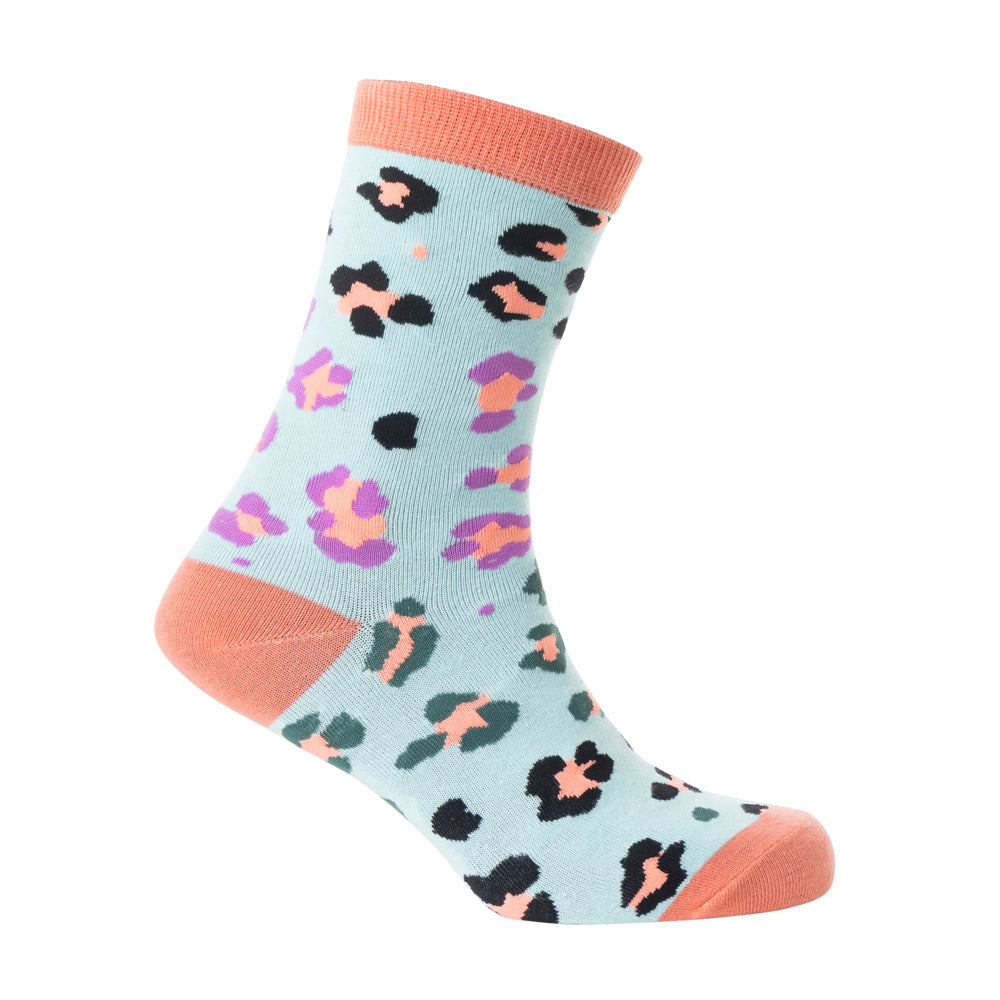 Chaussettes en dentelle léopard fantaisie bleu ciel