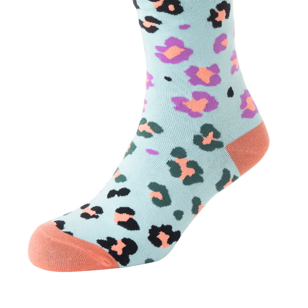Chaussettes en dentelle léopard fantaisie bleu ciel