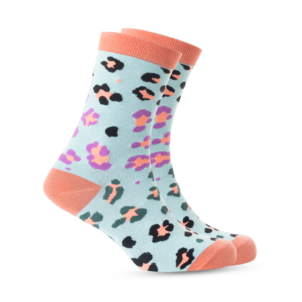 Chaussettes en dentelle léopard fantaisie bleu ciel