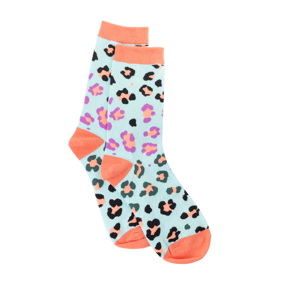Chaussettes en dentelle léopard fantaisie bleu ciel
