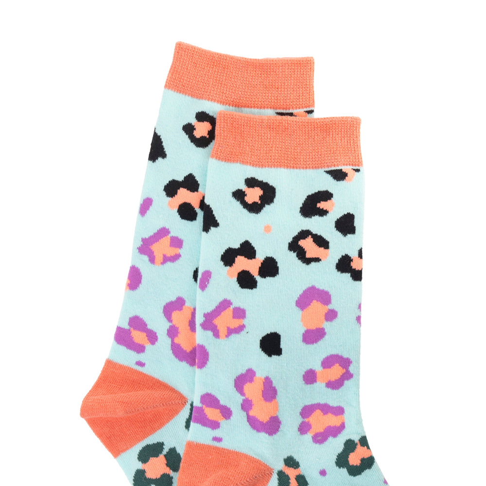 Chaussettes en dentelle léopard fantaisie bleu ciel