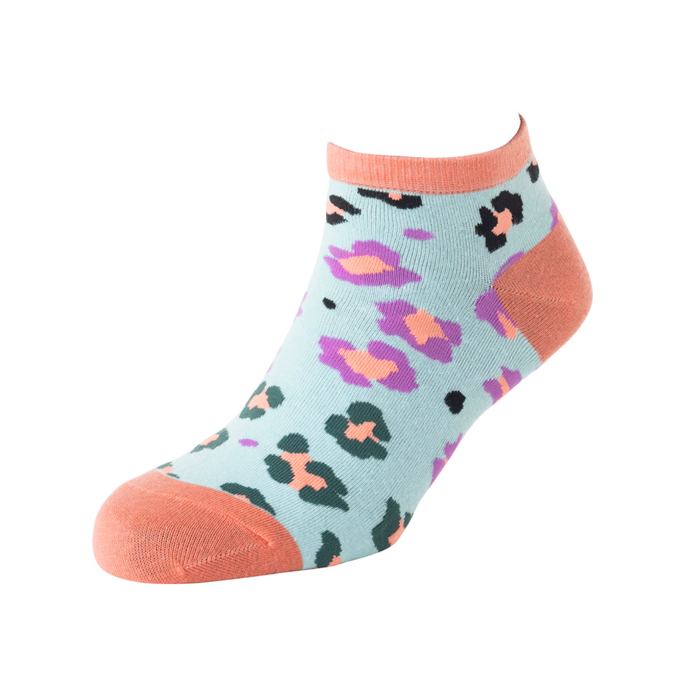 Chaussettes courtes en dentelle Candy Leopard bleu ciel