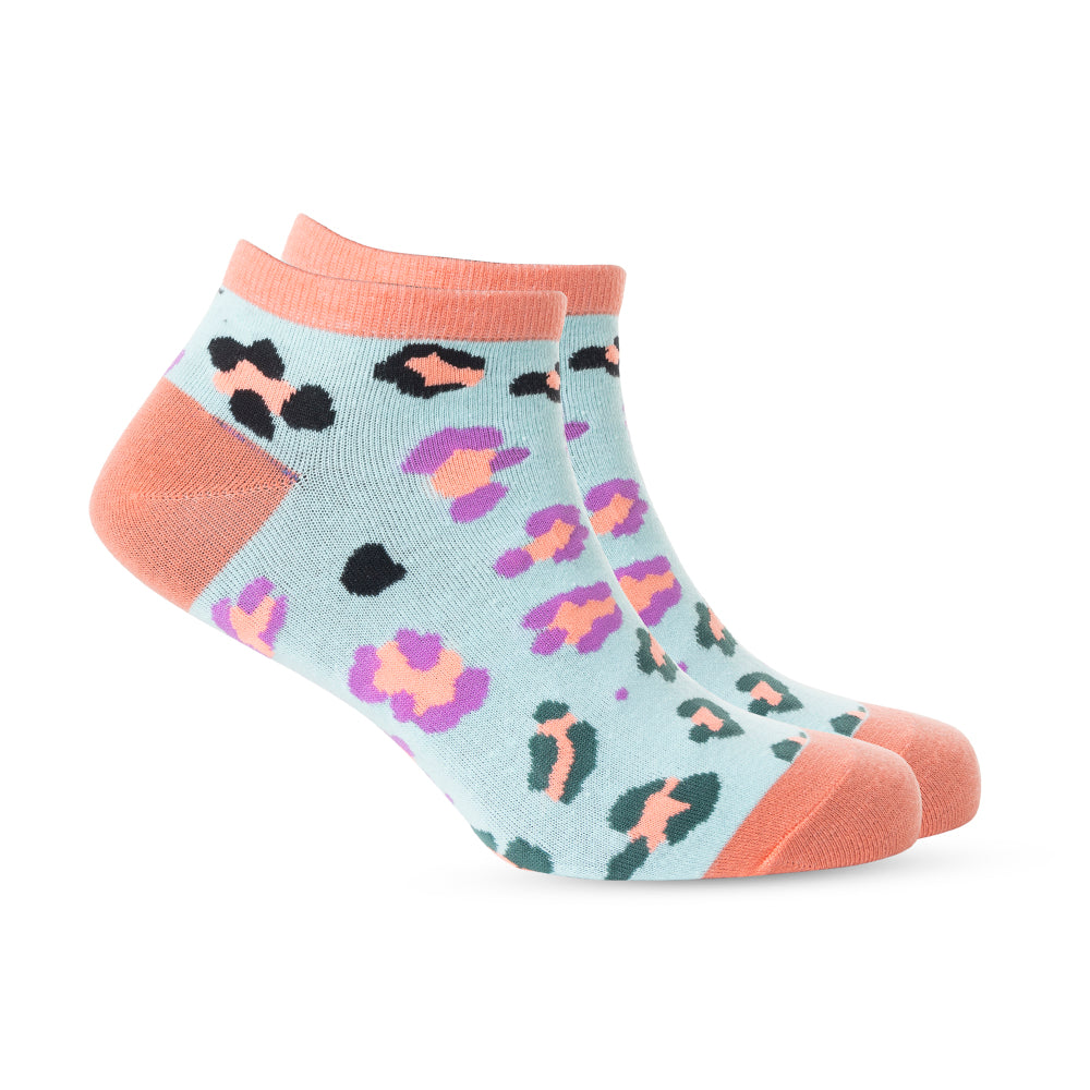 Chaussettes courtes en dentelle Candy Leopard bleu ciel
