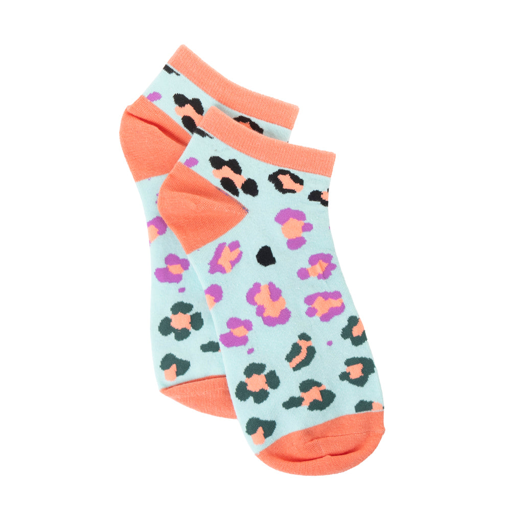 Chaussettes courtes en dentelle Candy Leopard bleu ciel