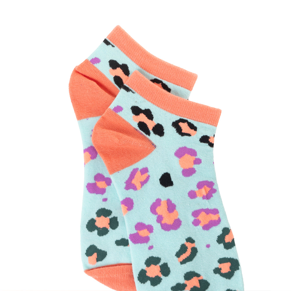 Chaussettes courtes en dentelle Candy Leopard bleu ciel
