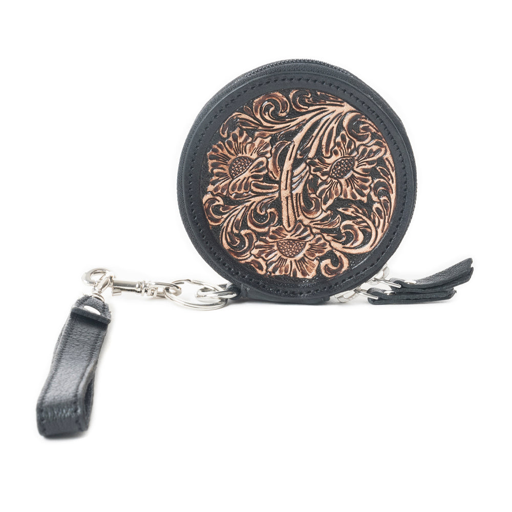 Porte-monnaie en cuir repoussé Botanic Bliss, couleur « Golden Tan »
