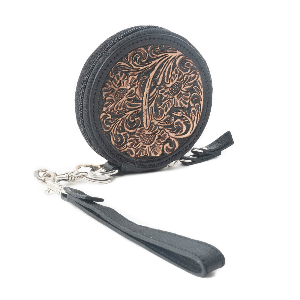 Porte-monnaie en cuir repoussé Botanic Bliss, couleur « Golden Tan »