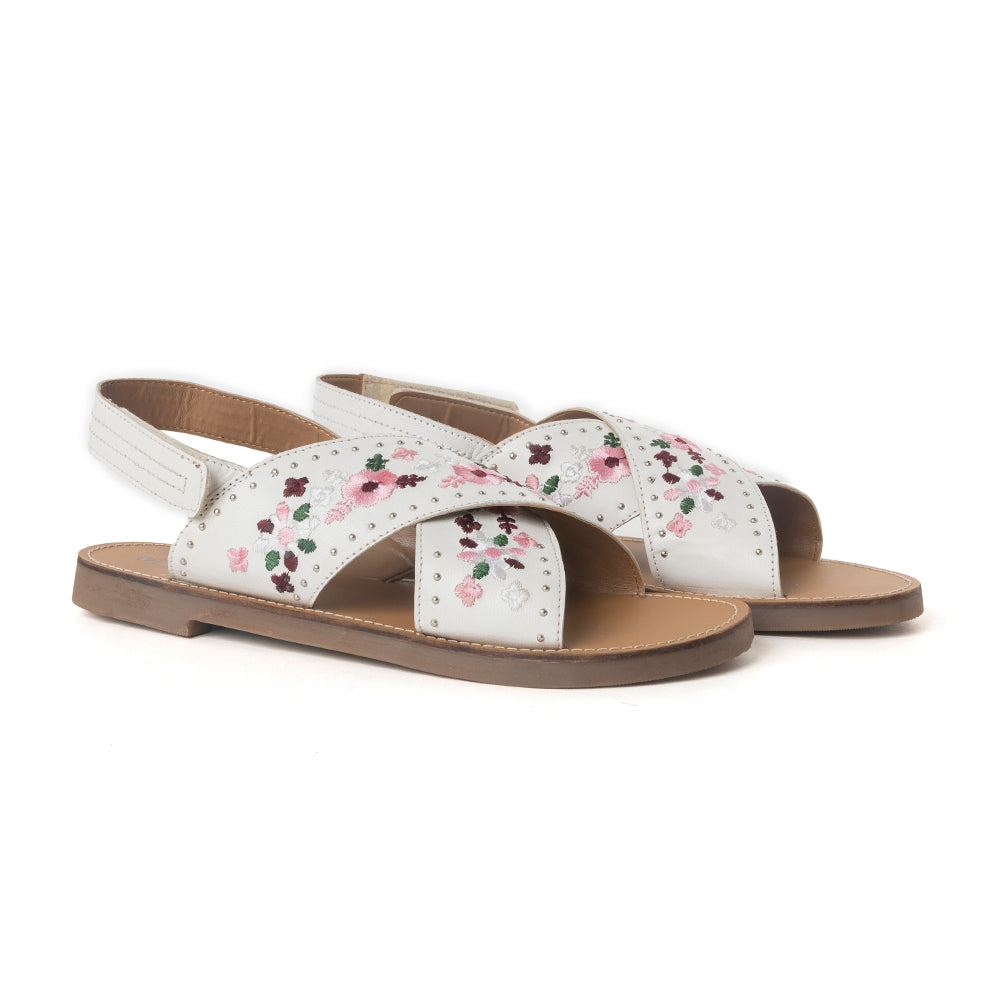 Sandales en cuir brodées Lilytrail blanc givré