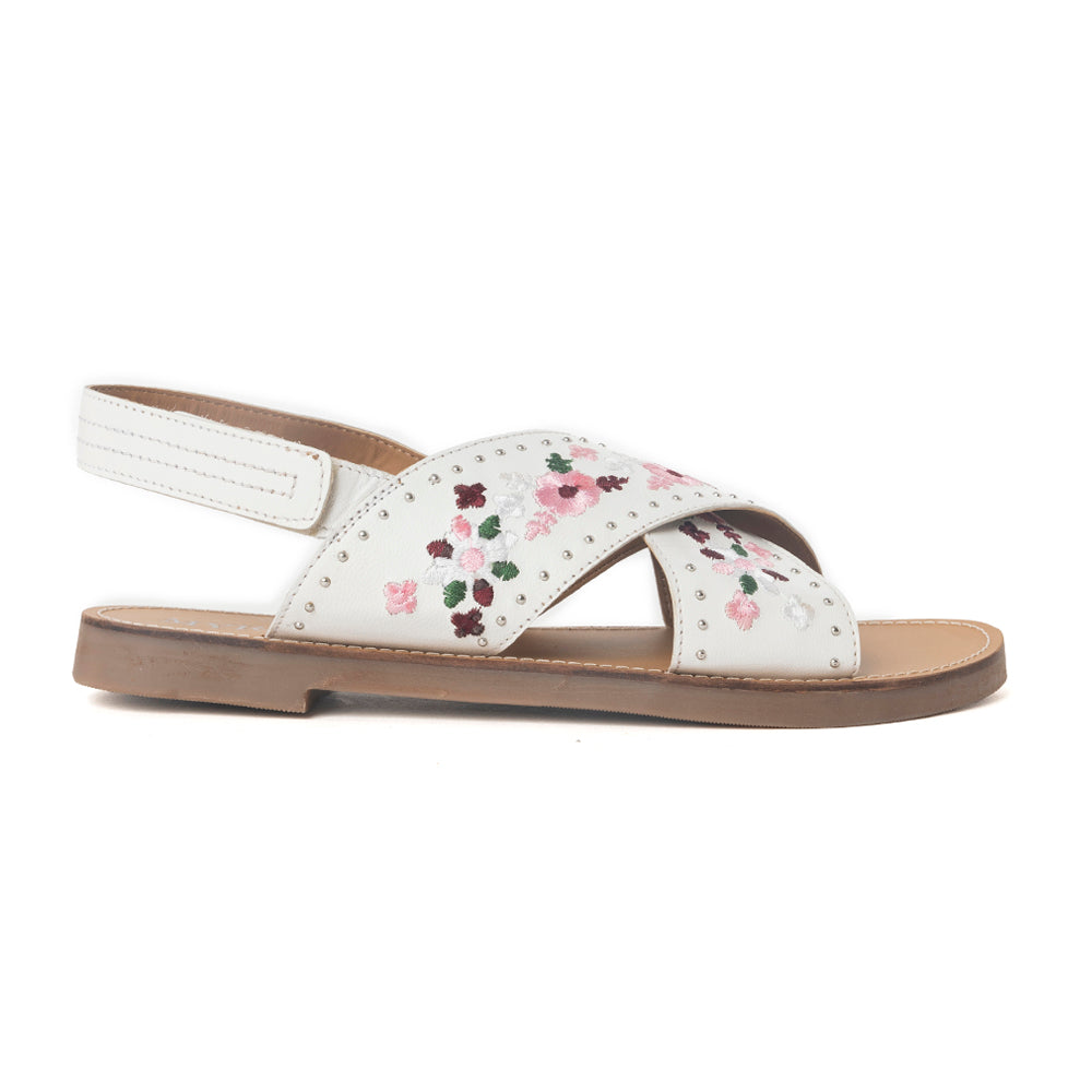 Sandales en cuir brodées Lilytrail blanc givré
