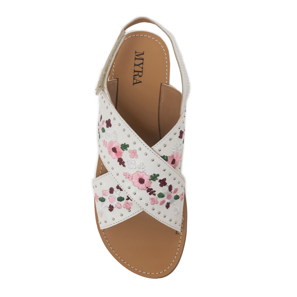 Sandales en cuir brodées Lilytrail blanc givré