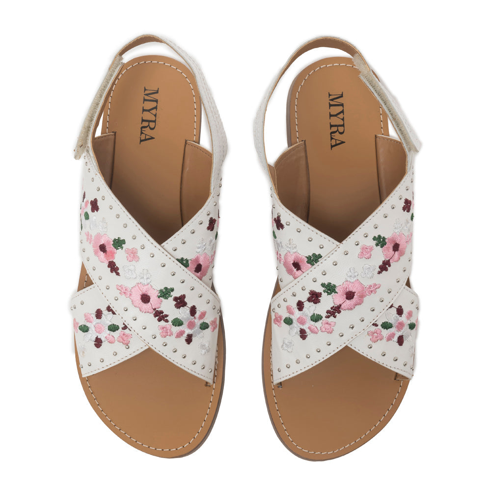 Sandales en cuir brodées Lilytrail blanc givré