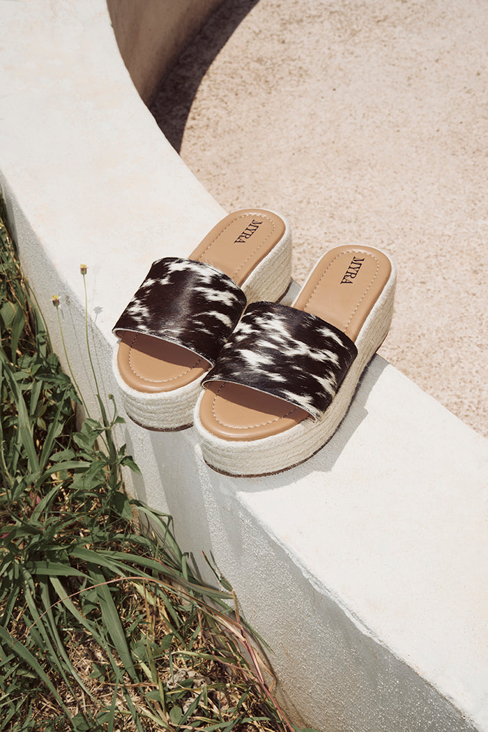 Mesa Mane Hairon Leather Sandals in Black & White