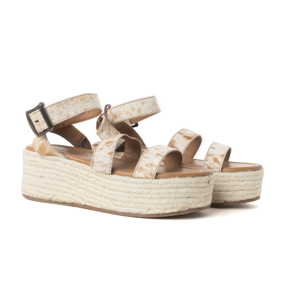 Sandales en cuir Longhorn Lasso en poil de vache marron et blanc