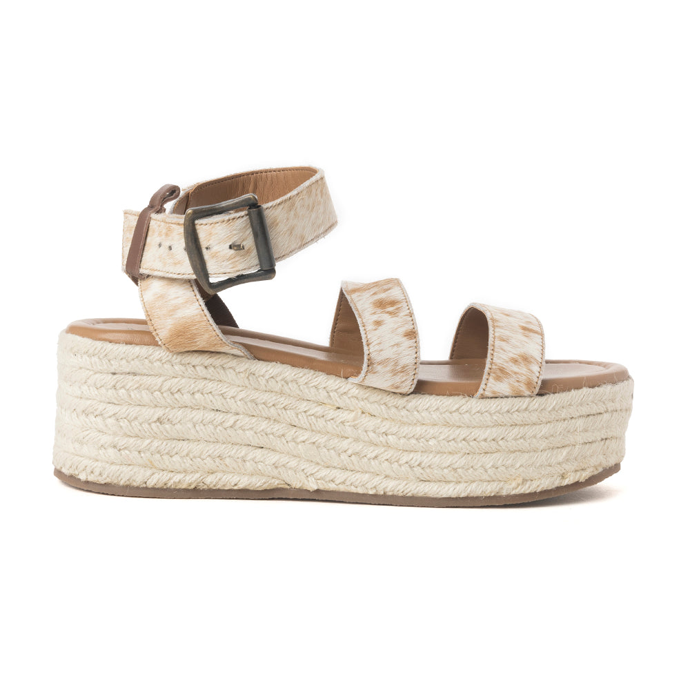 Sandales en cuir Longhorn Lasso en poil de vache marron et blanc