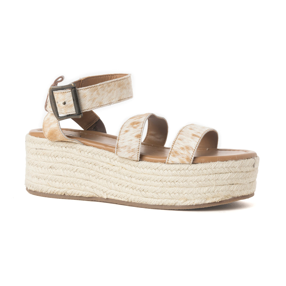 Sandales en cuir Longhorn Lasso en poil de vache marron et blanc