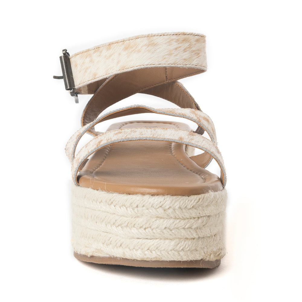 Sandales en cuir Longhorn Lasso en poil de vache marron et blanc