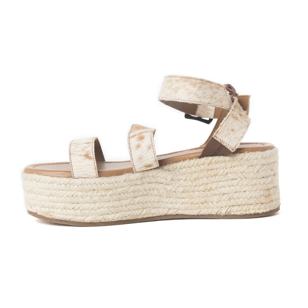 Sandales en cuir Longhorn Lasso en poil de vache marron et blanc