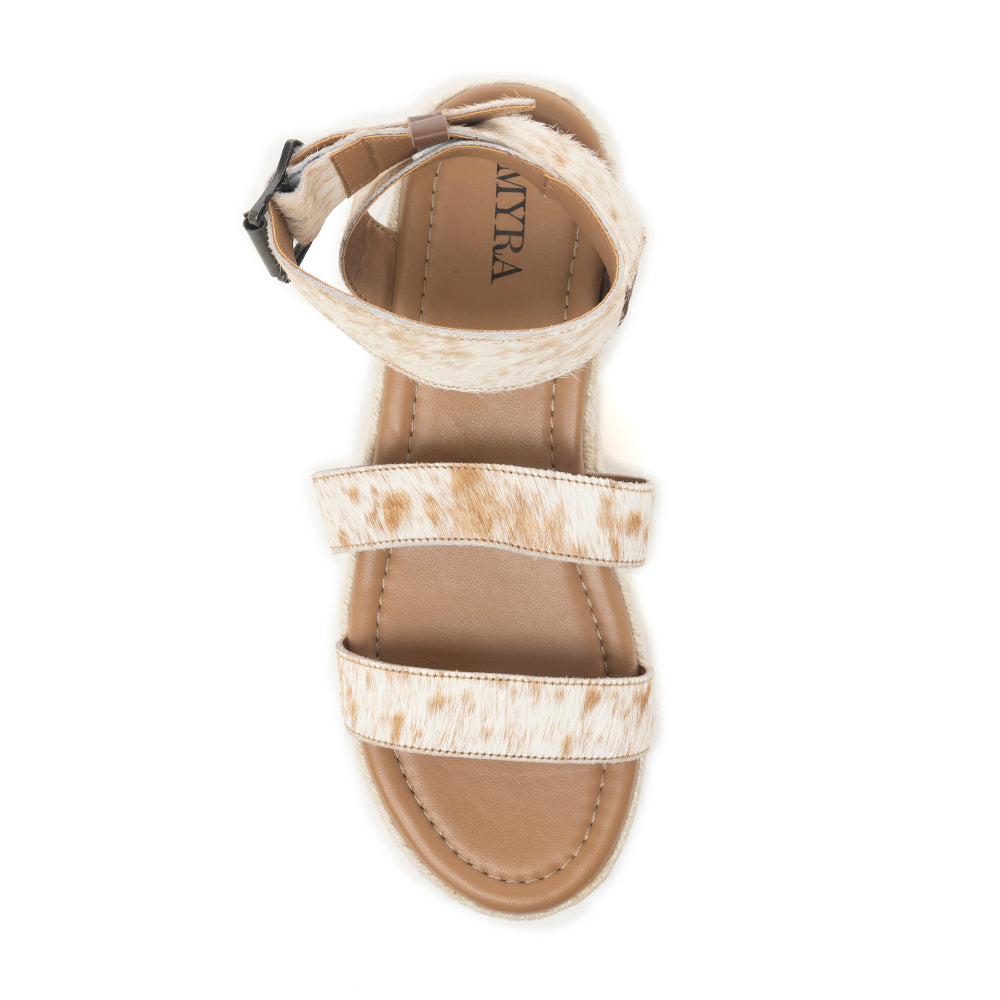 Sandales en cuir Longhorn Lasso en poil de vache marron et blanc