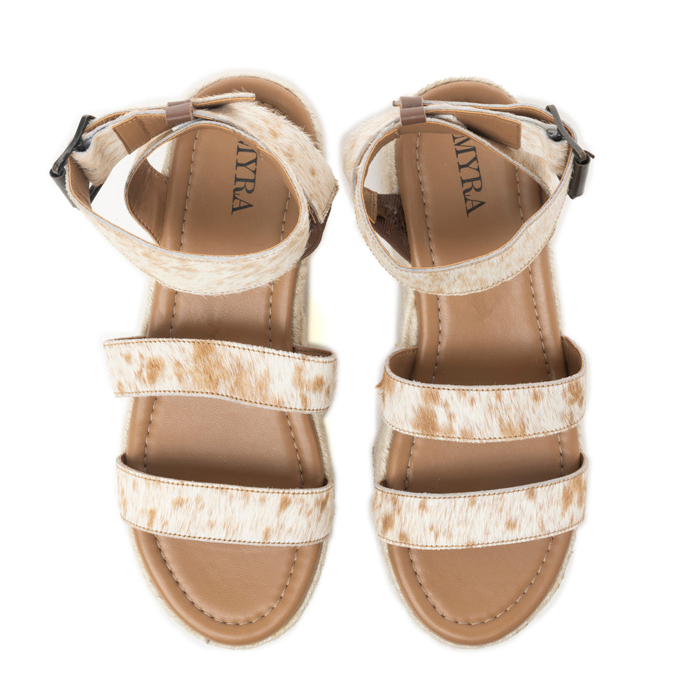 Sandales en cuir Longhorn Lasso en poil de vache marron et blanc
