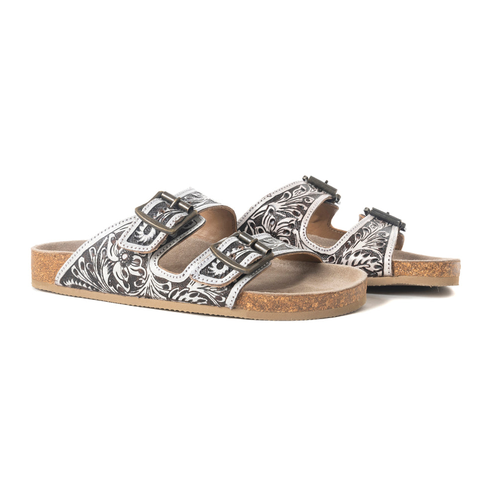 Sandales Mesa Scroll fabriquées à la main en marron et blanc