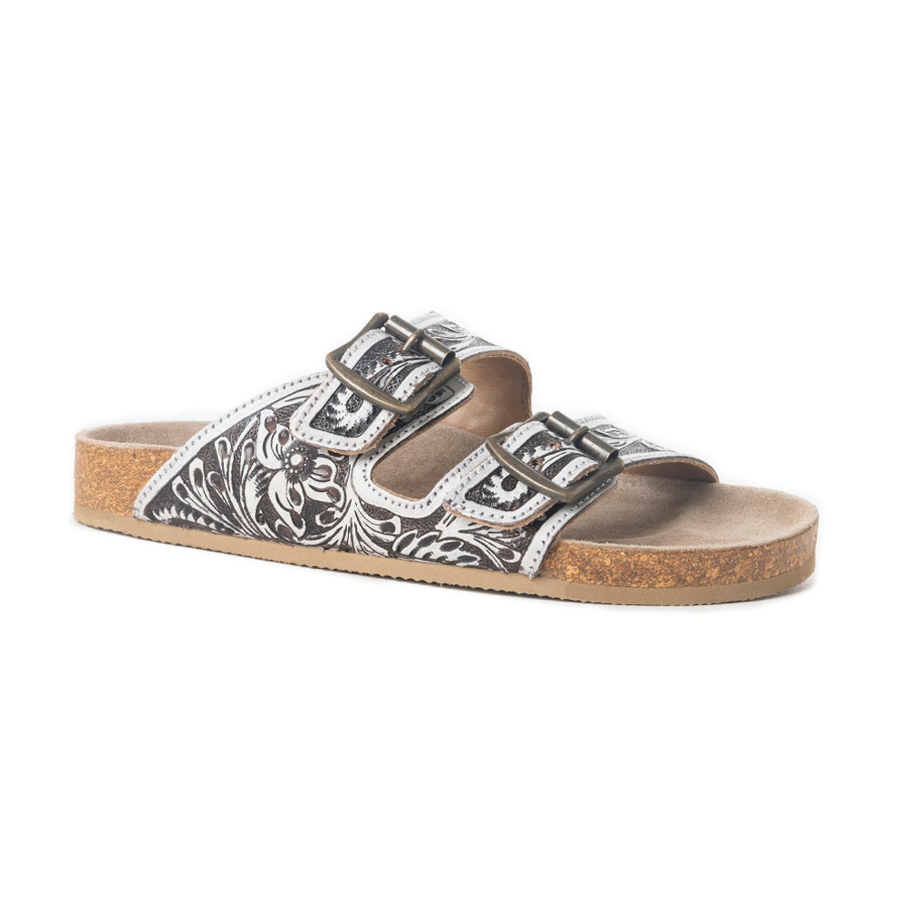 Sandales Mesa Scroll fabriquées à la main en marron et blanc