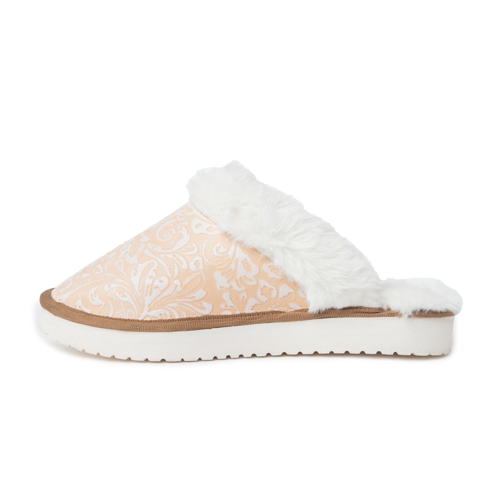 Pantoufles en cuir gaufré Snowdrift, beiges et hivernales