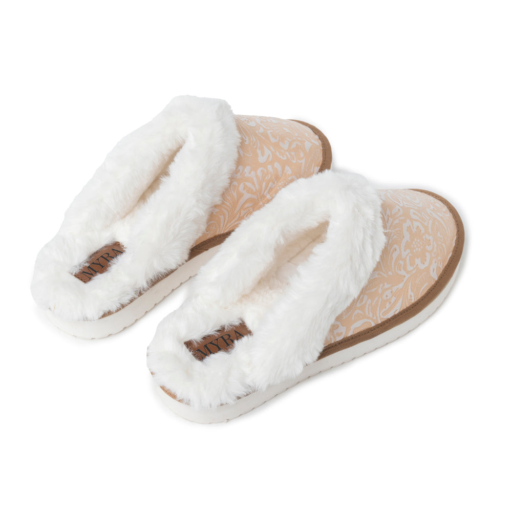 Pantoufles en cuir gaufré Snowdrift, beiges et hivernales