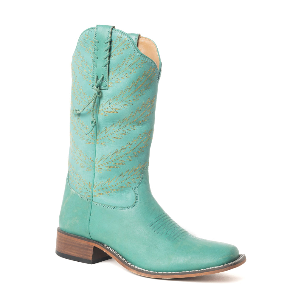 Bottes western en cuir brodées de lupin bleu sarcelle