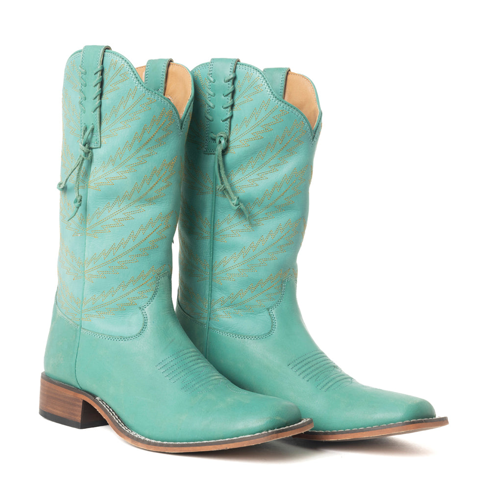 Bottes western en cuir brodées de lupin bleu sarcelle