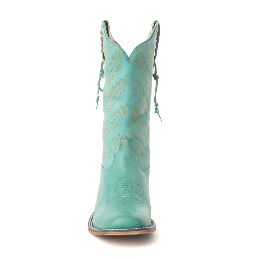 Bottes western en cuir brodées de lupin bleu sarcelle