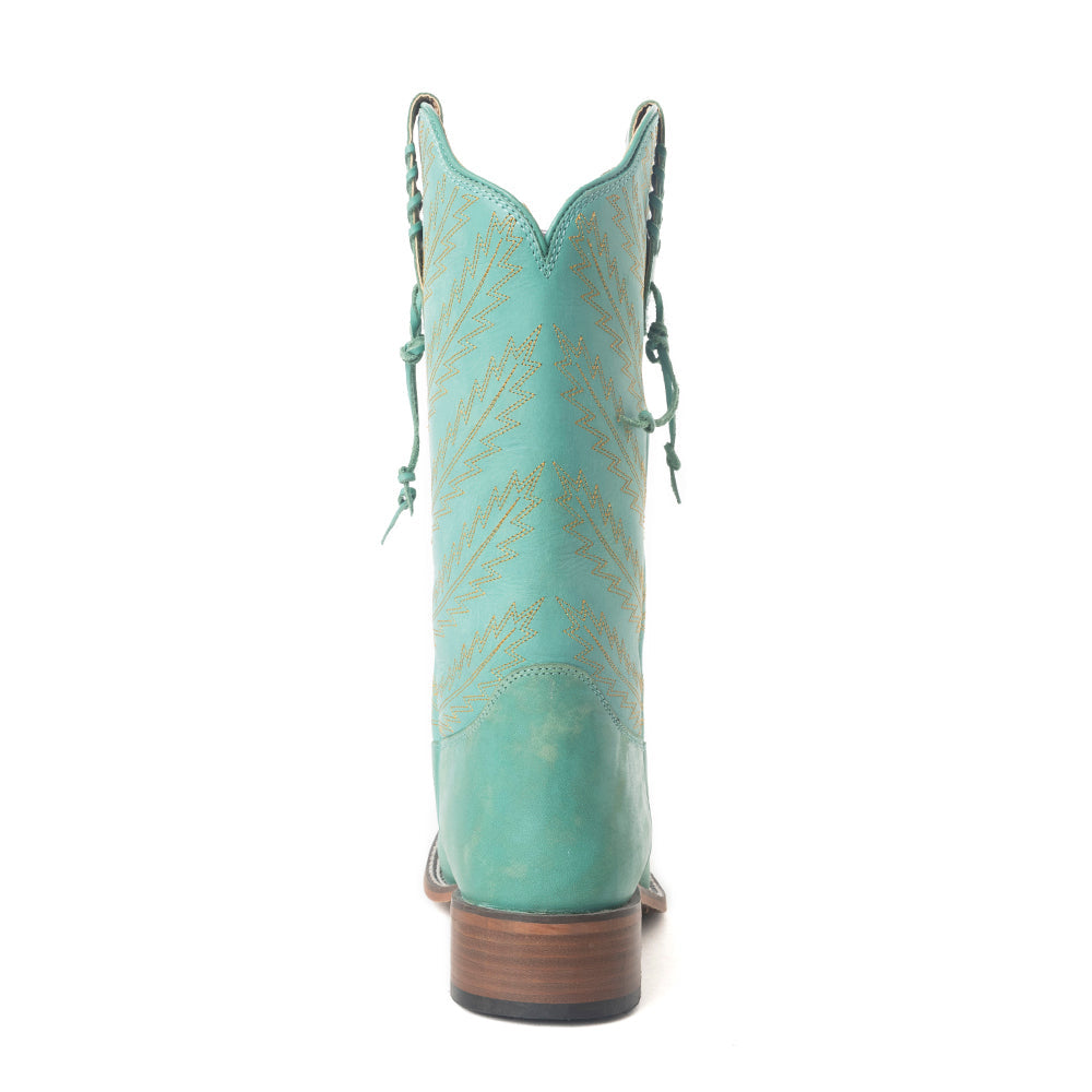 Bottes western en cuir brodées de lupin bleu sarcelle