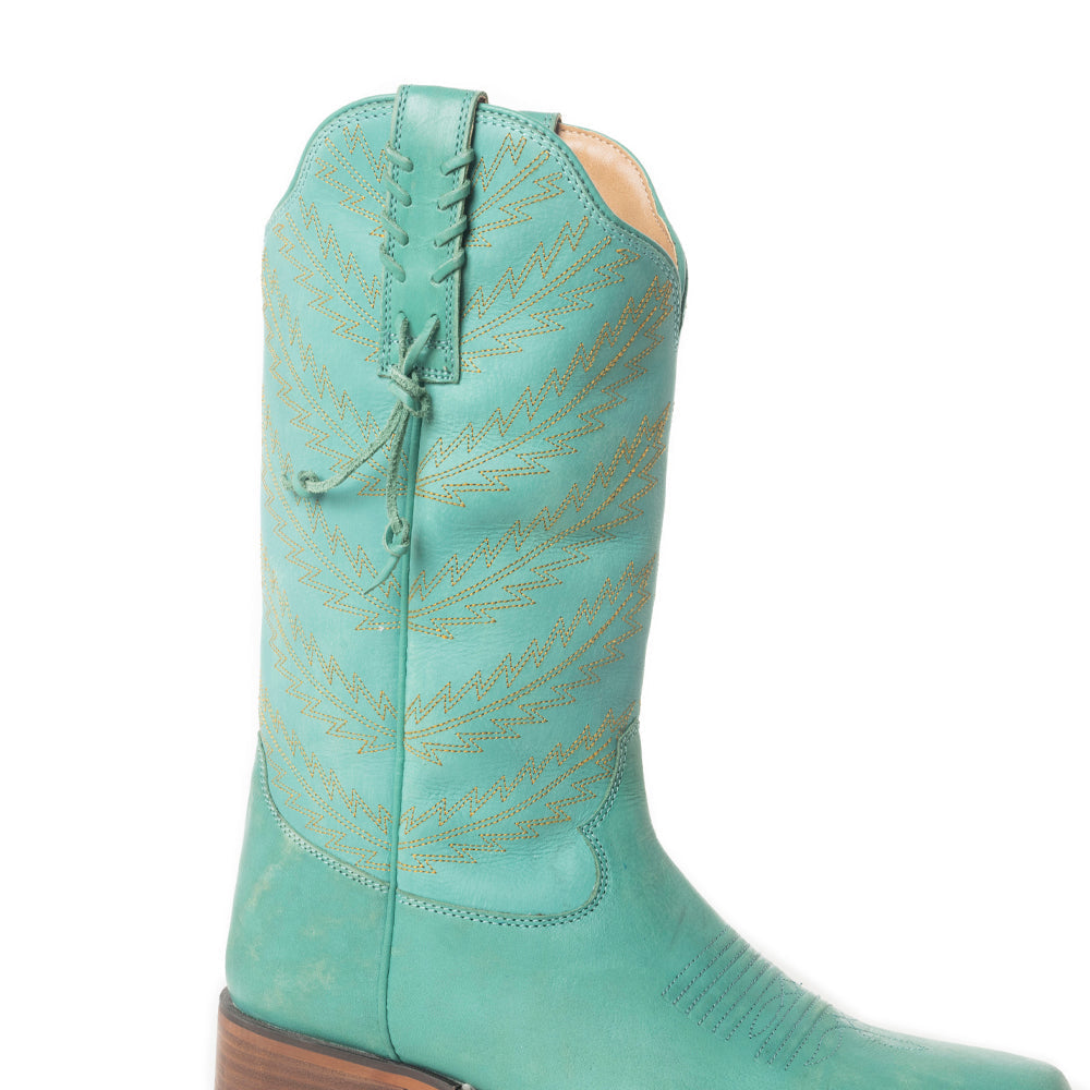 Bottes western en cuir brodées de lupin bleu sarcelle
