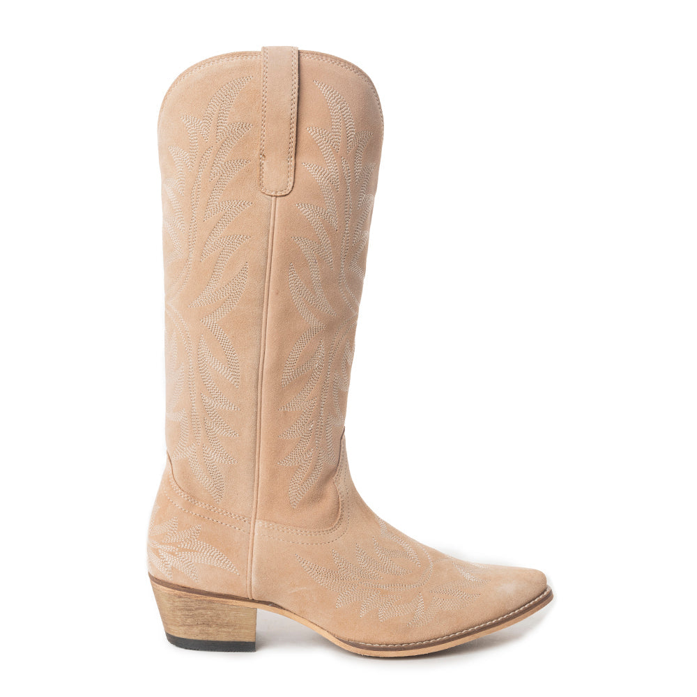 Bottes en cuir brodées Midnight Trail, coloris beige ombre