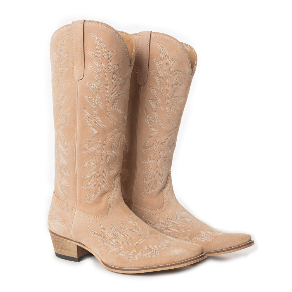 Bottes en cuir brodées Midnight Trail, coloris beige ombre