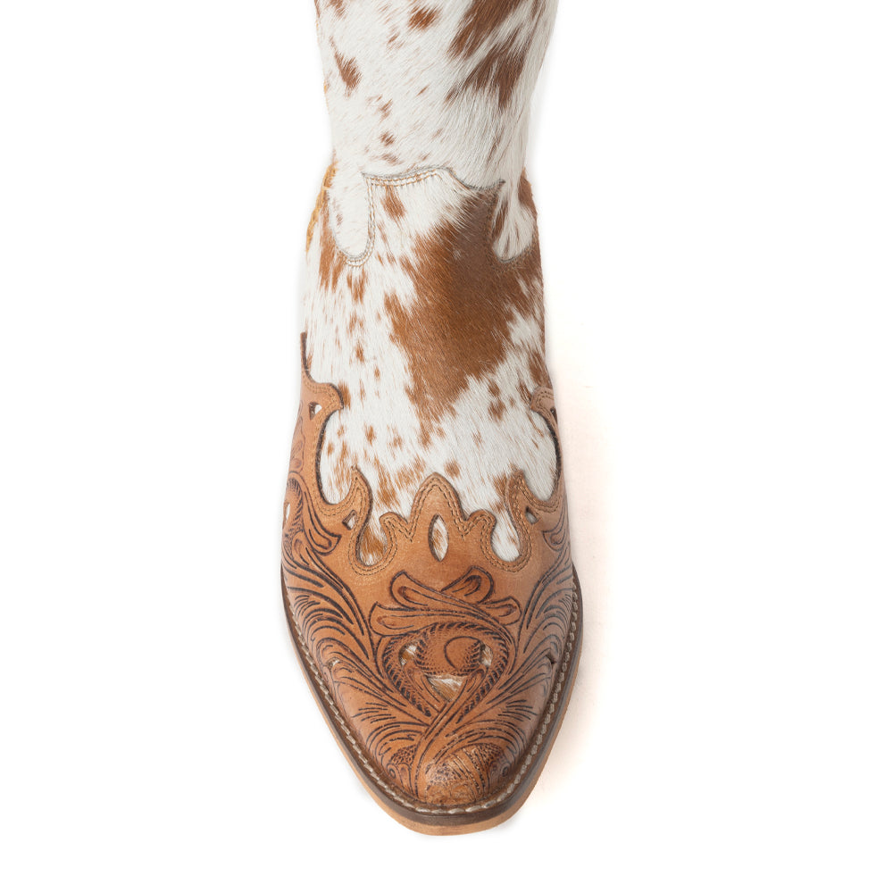 Bottes Dakota Dust faites main en cuir tan et blanc