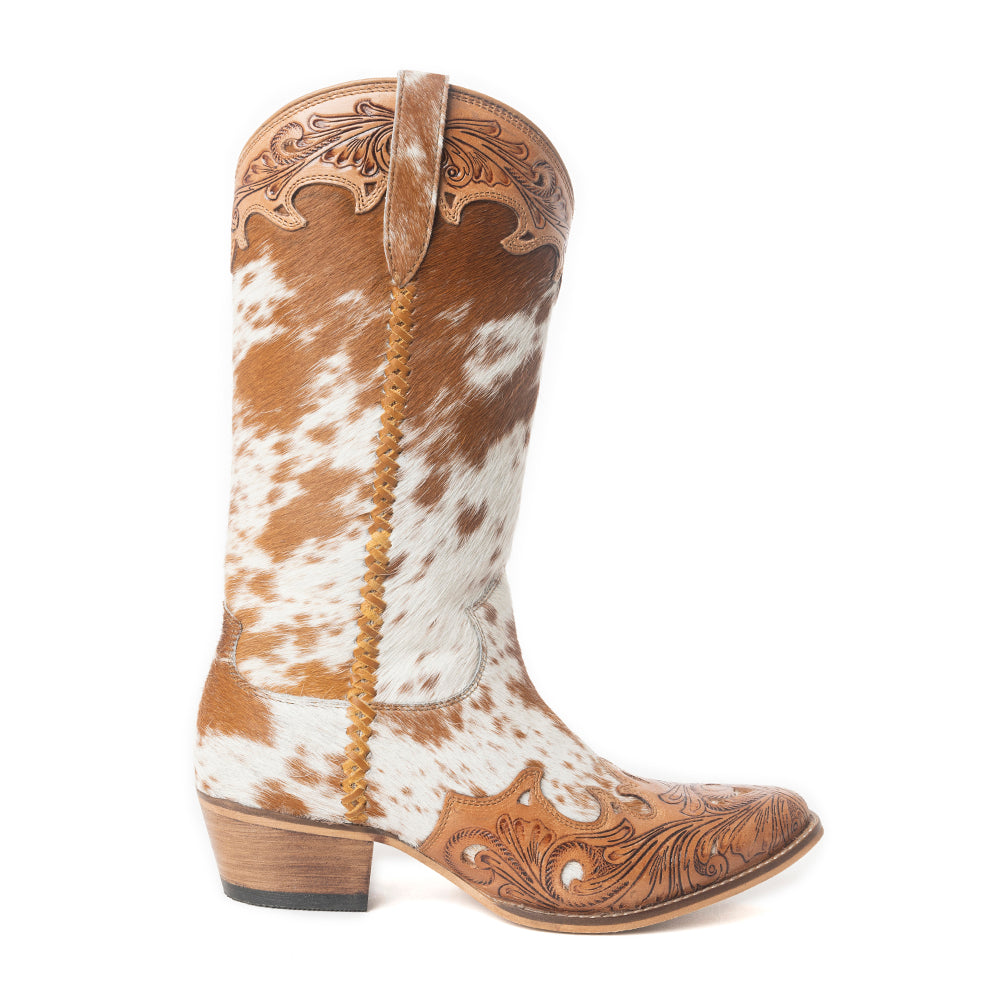 Bottes Dakota Dust faites main en cuir tan et blanc