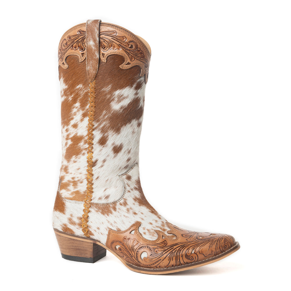 Bottes Dakota Dust faites main en cuir tan et blanc