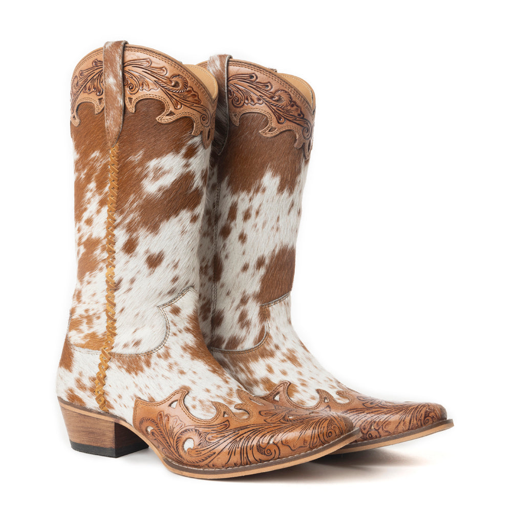 Bottes Dakota Dust faites main en cuir tan et blanc