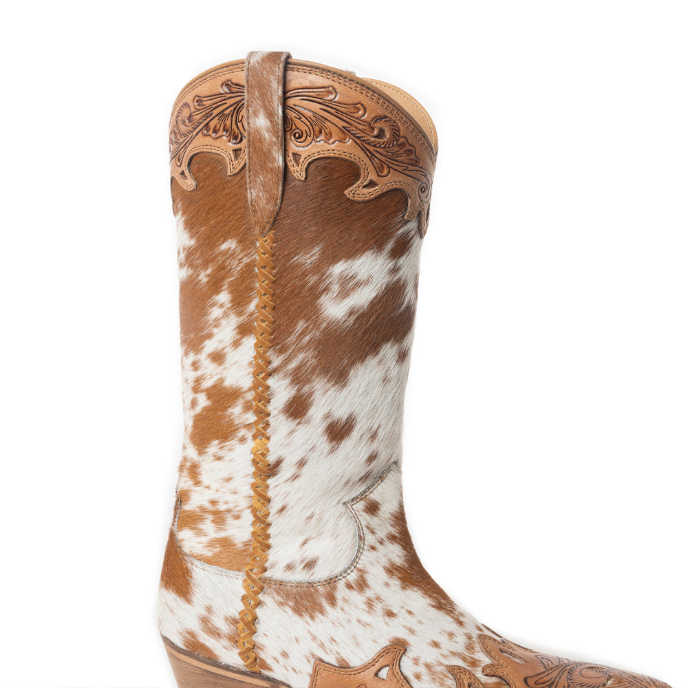 Bottes Dakota Dust faites main en cuir tan et blanc