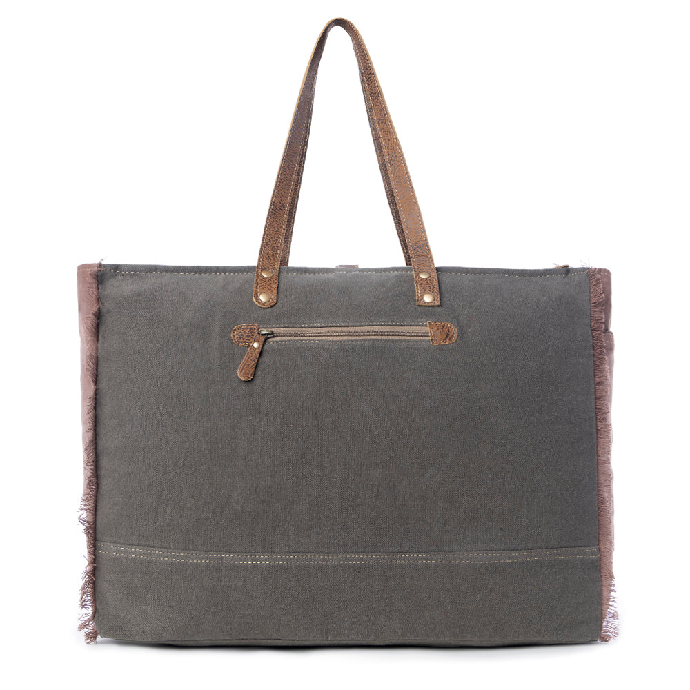 Sac de voyage week-end Myra Floweret pour femme – Devant imprimé floral, fermeture à boucle, bords frangés pour un style chic en voyage