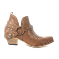 Myra Western – Bottines Ember pour femme – Cuir brodé avec brides à boucle, bout pointu et talon bas empilé