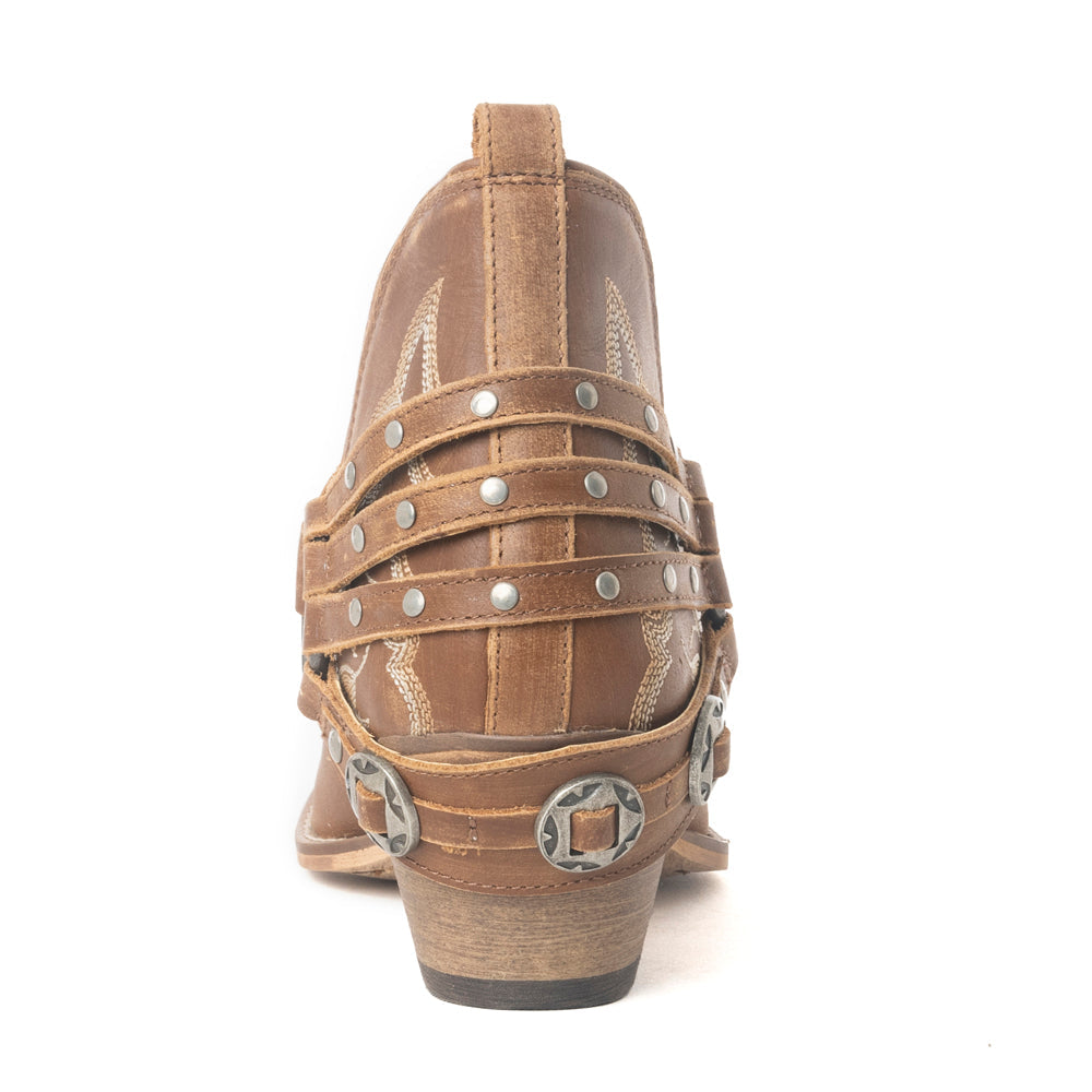 Myra Western – Bottines Ember pour femme – Cuir brodé avec brides à boucle, bout pointu et talon bas empilé