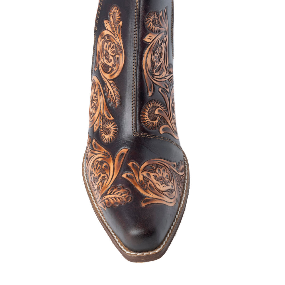 Bottines en cuir bronzé style western marron