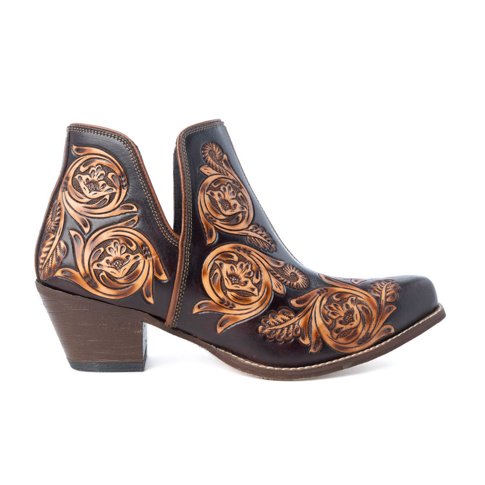 Bottines en cuir bronzé style western marron
